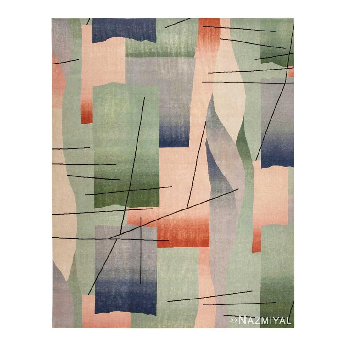 Nazmiyal Collection Vintage Artistic Art Deco Design Chinese Room Area Rug: Crafted in China, this innovative art deco rug depicts a streamlined composition decorated with linear accents and gradient color blocks that create a chic visage. Artistic Vintage Chinese Art Deco Ar