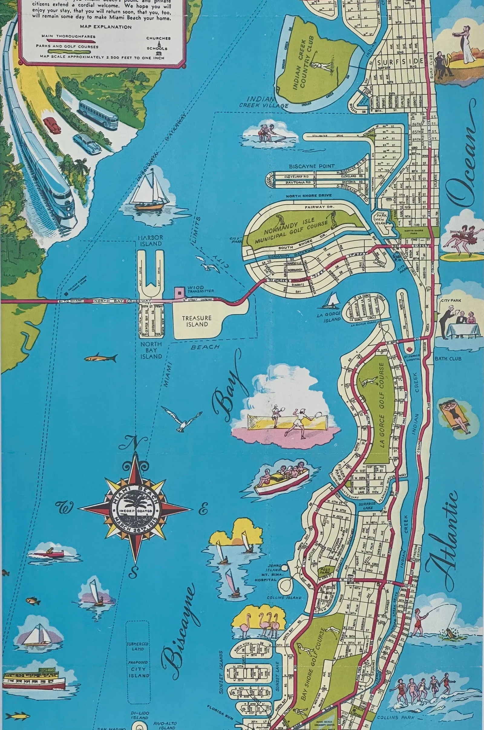 1951 Miami Beach Pictorial Map, Framed - 3