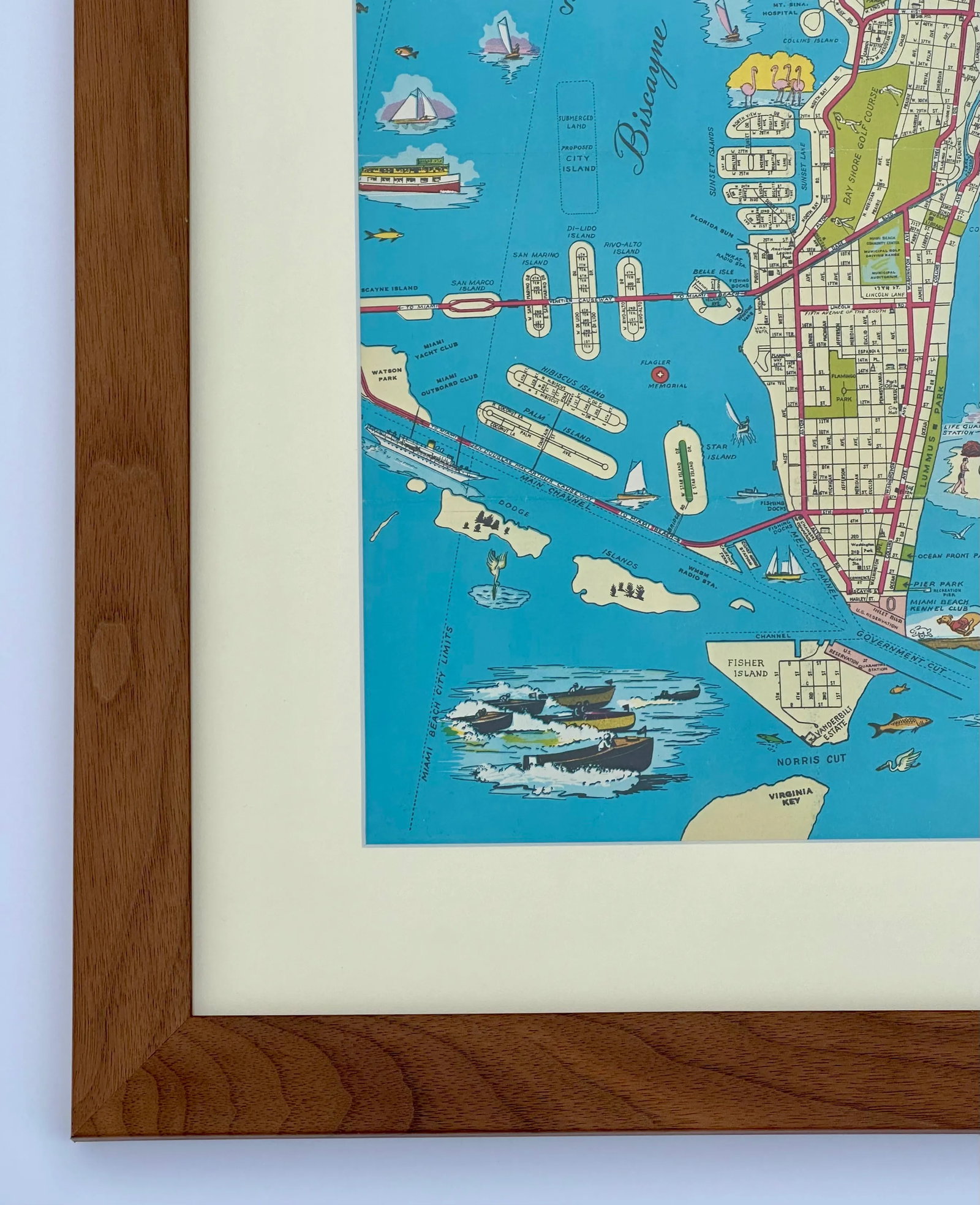 1951 Miami Beach Pictorial Map, Framed - 4