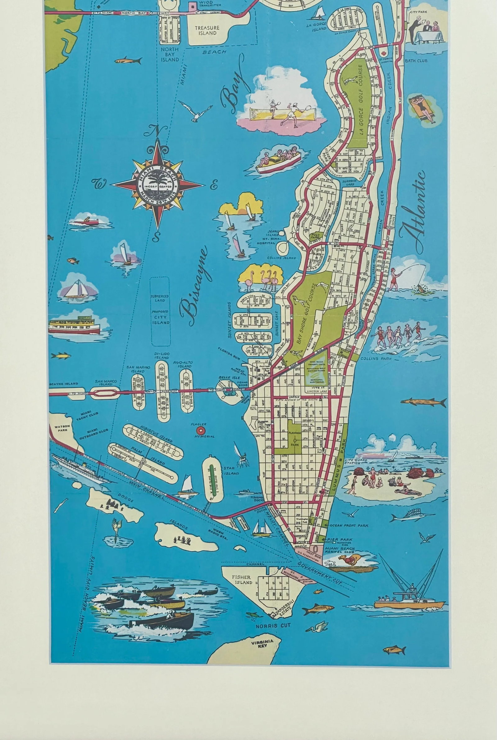 1951 Miami Beach Pictorial Map, Framed - 5