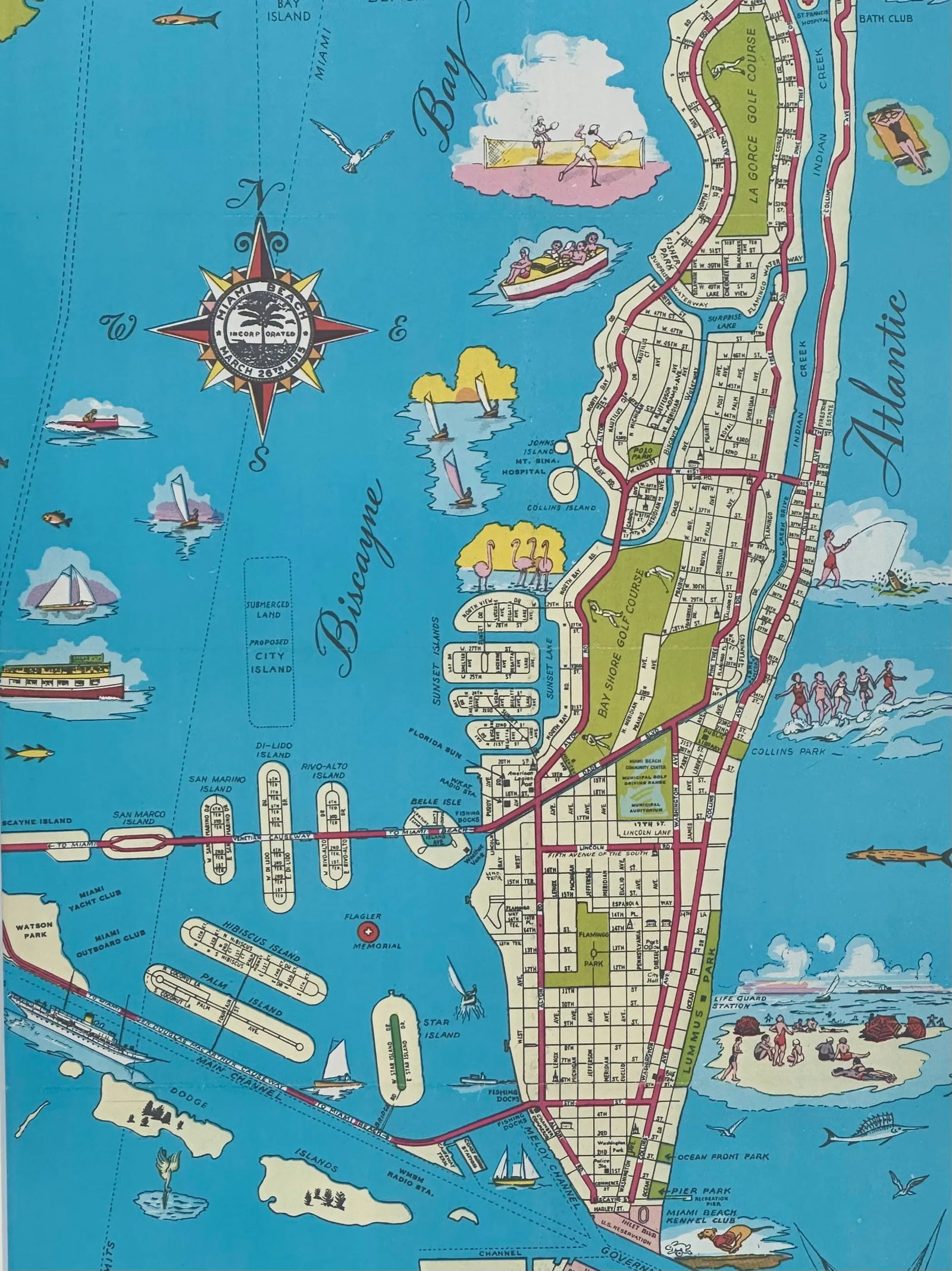 1951 Miami Beach Pictorial Map, Framed - 6