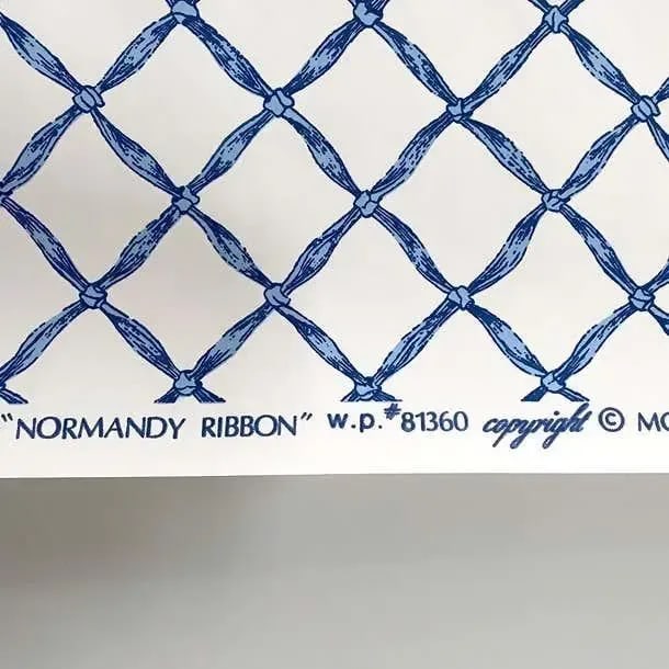 Vintage Scalamandre Trompe L'Oeil Normandy Blue Ribbon, French Wallpaper, 1986 - 2