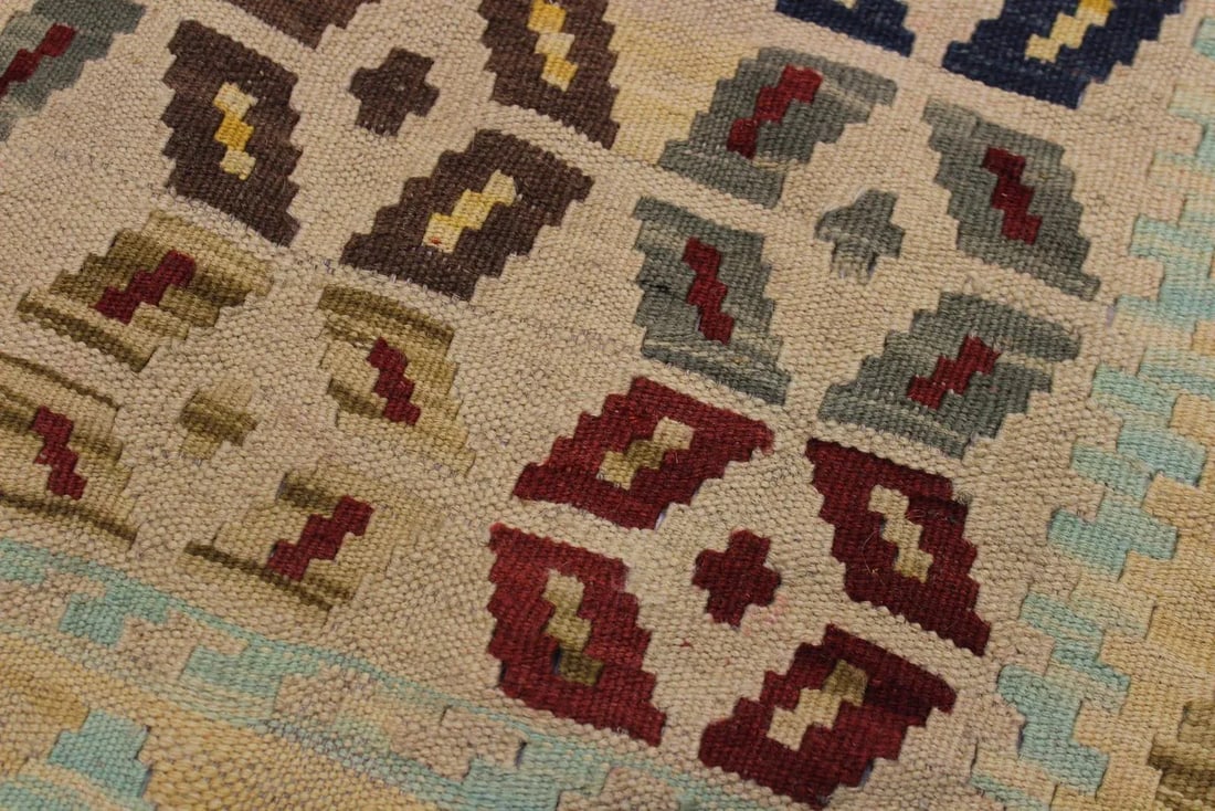 Tribal Kilim Tan Red Wool Rug - 4'7" X 6'8" - 4
