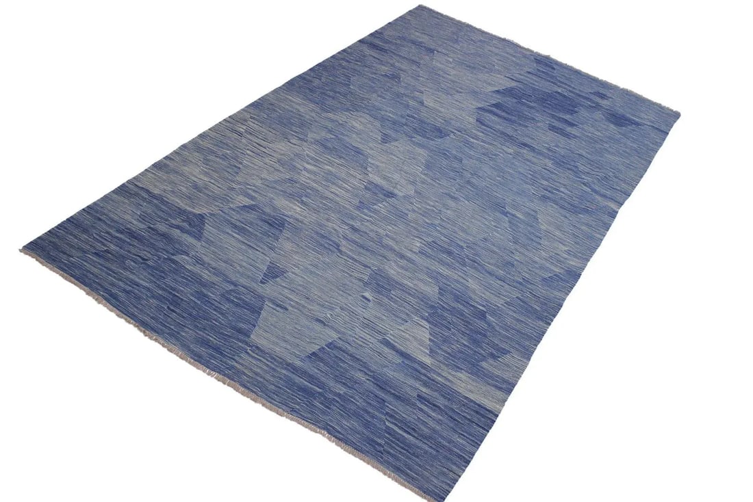 Caucasian Kilim Blue Beige Wool Rug - 9'0" X 12'4" - 2