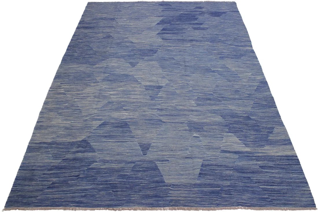 Caucasian Kilim Blue Beige Wool Rug - 9'0" X 12'4" - 3
