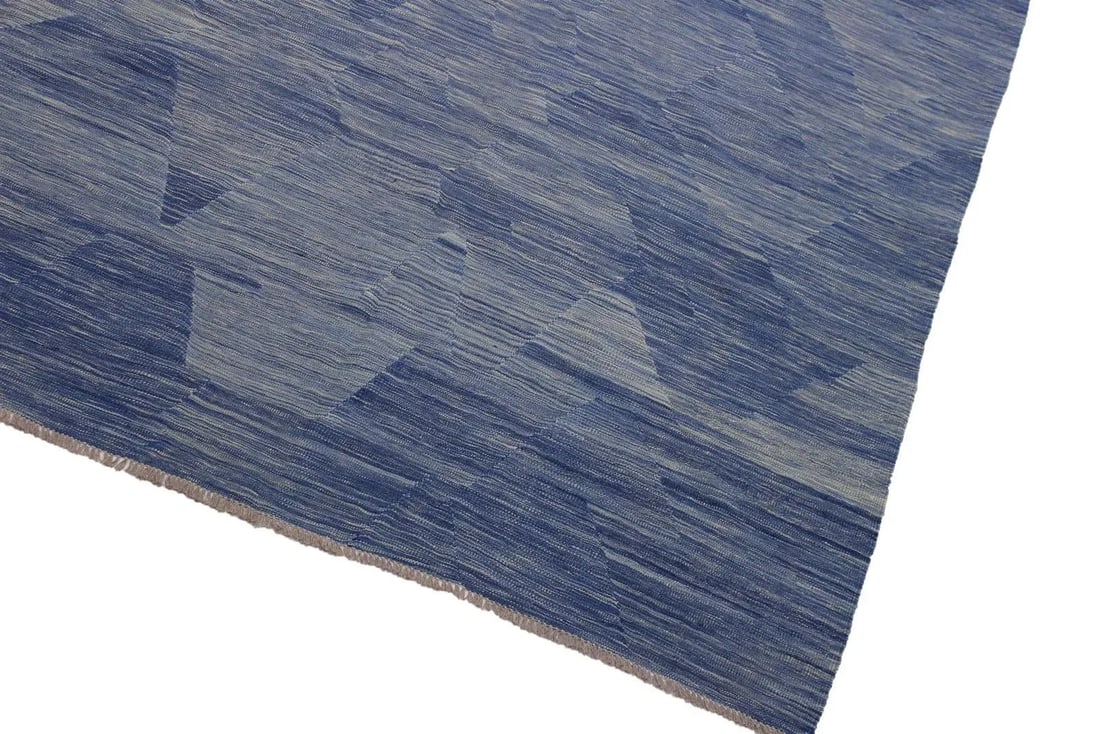 Caucasian Kilim Blue Beige Wool Rug - 9'0" X 12'4" - 4