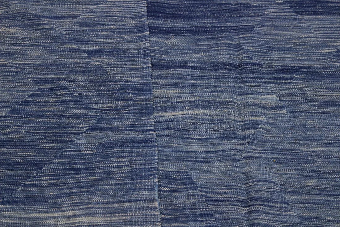 Caucasian Kilim Blue Beige Wool Rug - 9'0" X 12'4" - 5