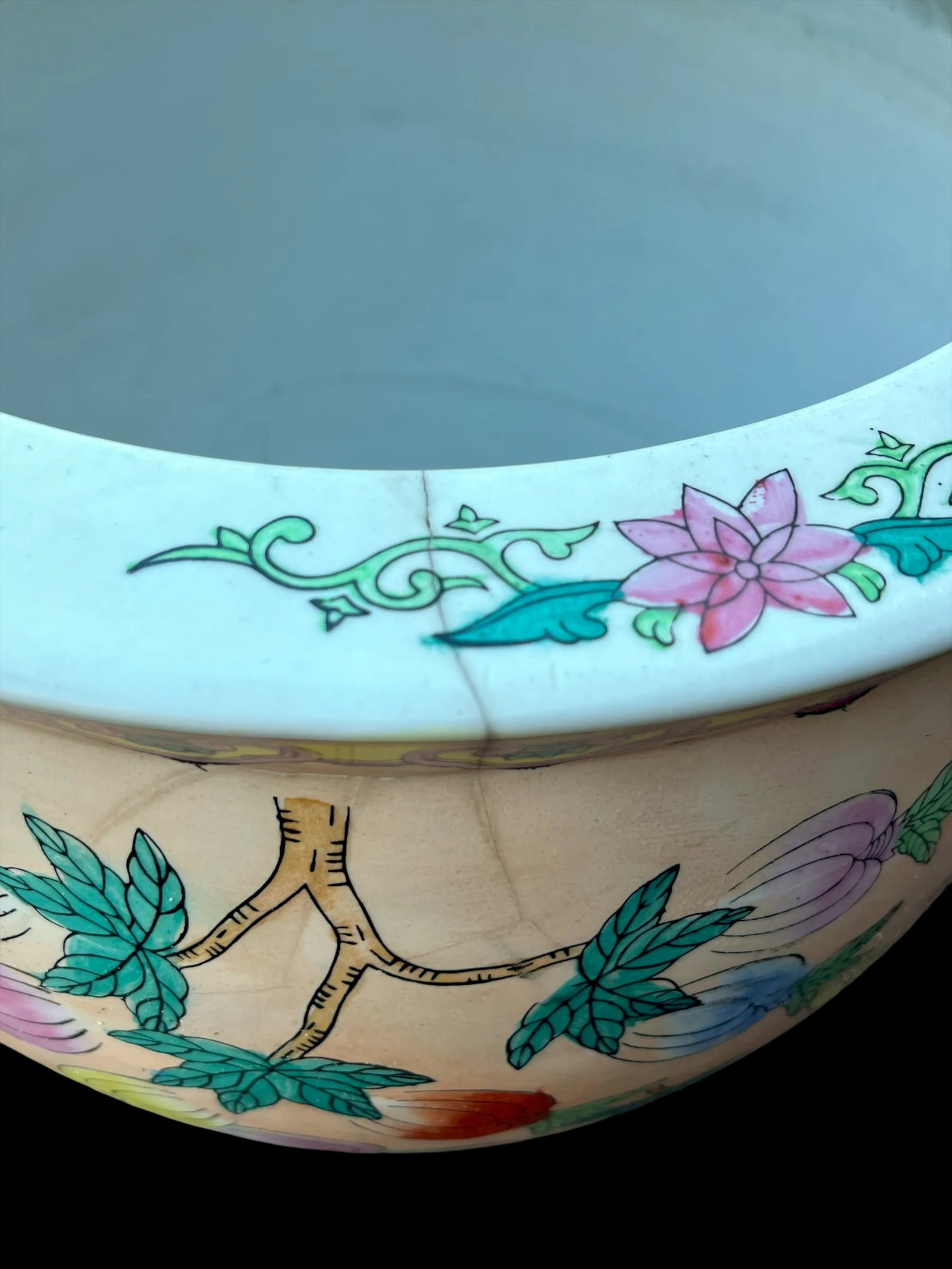 Vintage Vintage Pink, Green and White Chinoiserie Fish Bowl Planters - Set of 2 - 9