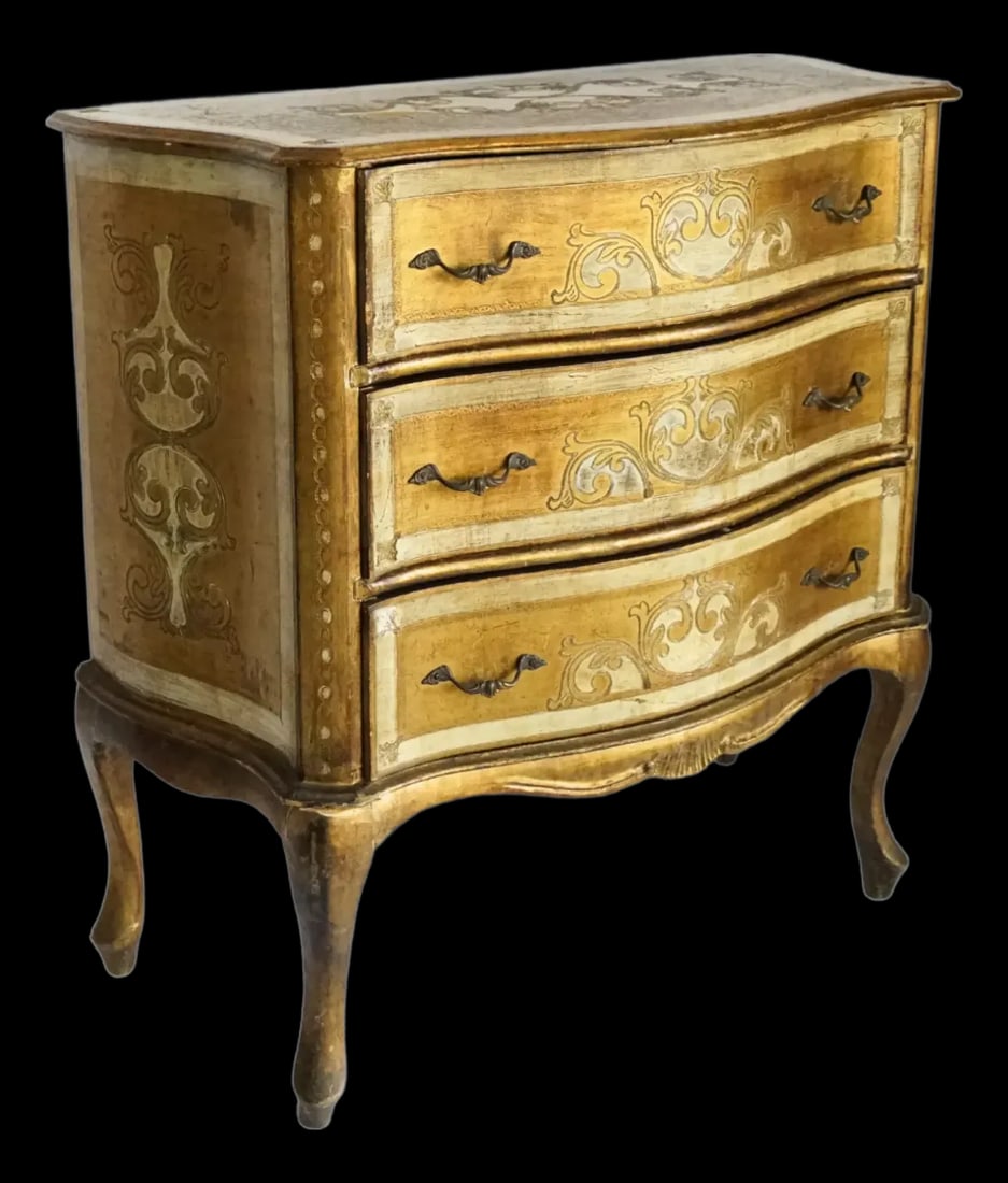 Vintage Florentine Serpentine Commode - Ivory & Gold Chest of Drawers - 2