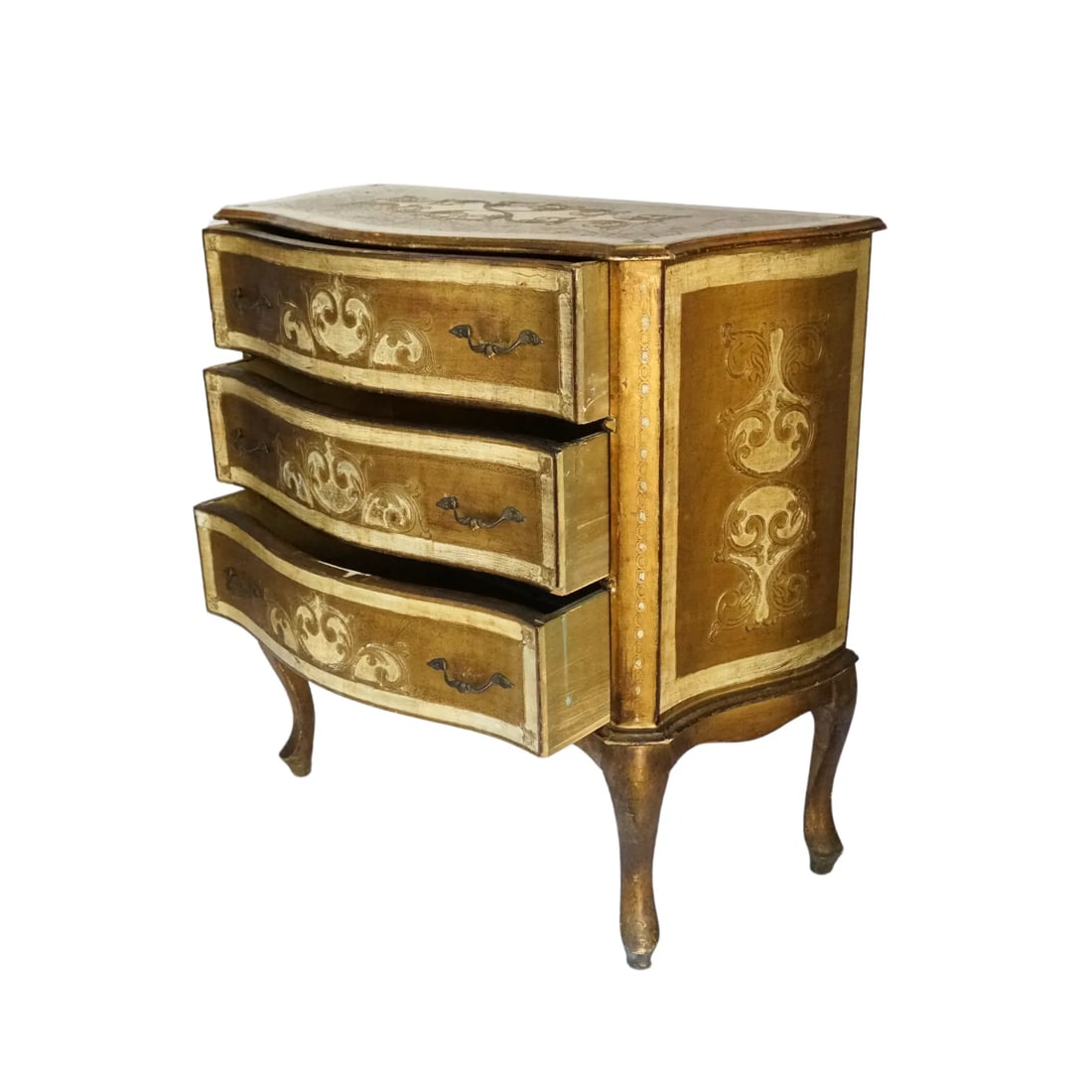 Vintage Florentine Serpentine Commode - Ivory & Gold Chest of Drawers - 3