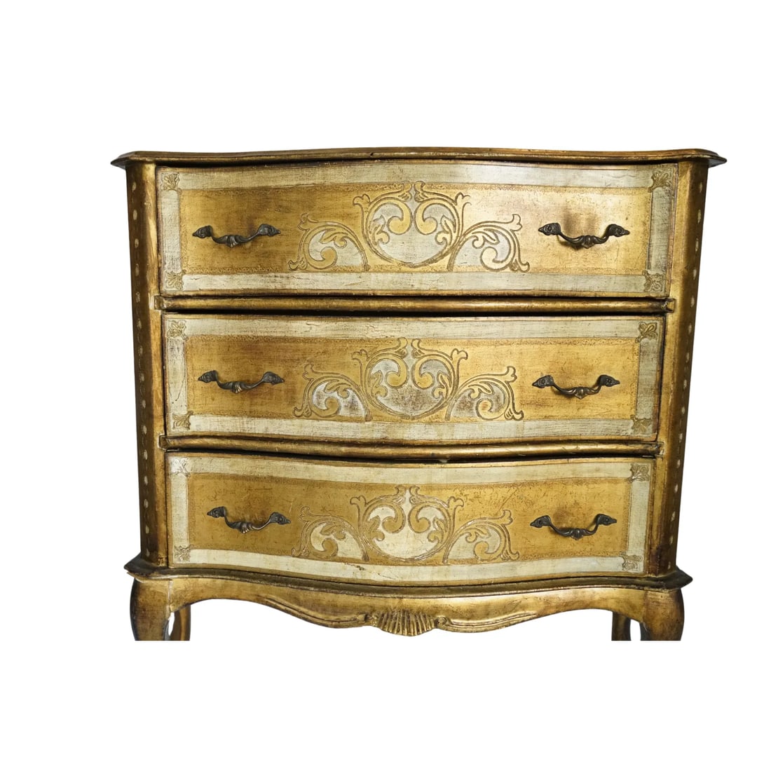 Vintage Florentine Serpentine Commode - Ivory & Gold Chest of Drawers - 8