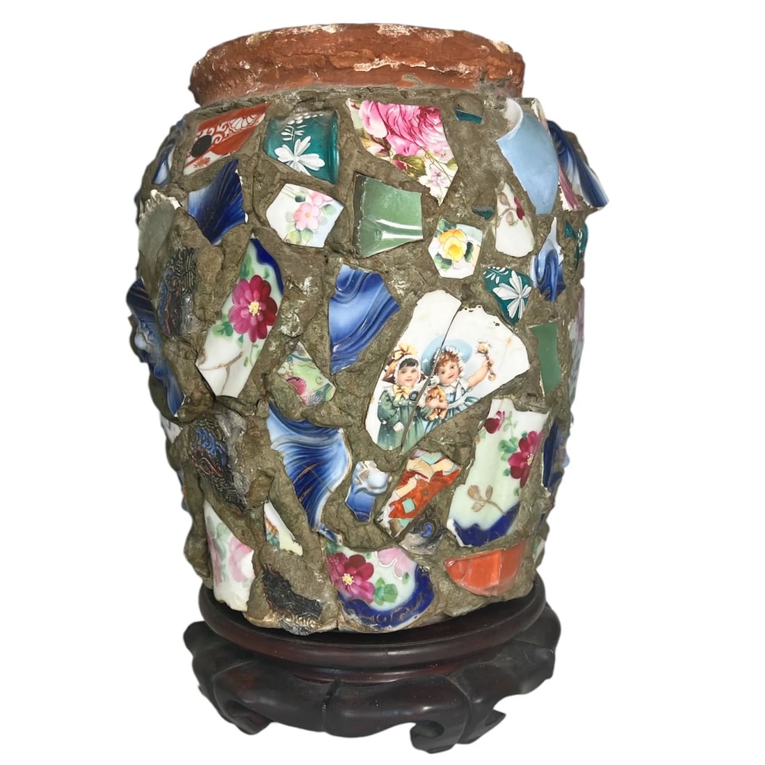 Mid-Century Picasiette Terra Cotta Planter, Indigo Seas - 5