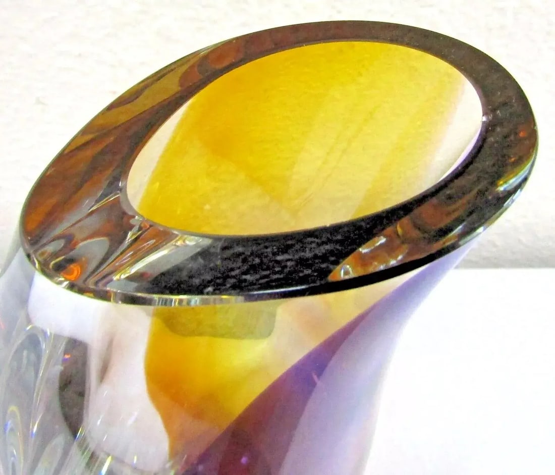 Signed Göran Wärff Orchid Vase Lilac/Amber , 11.25" by Kosta Boda - 10