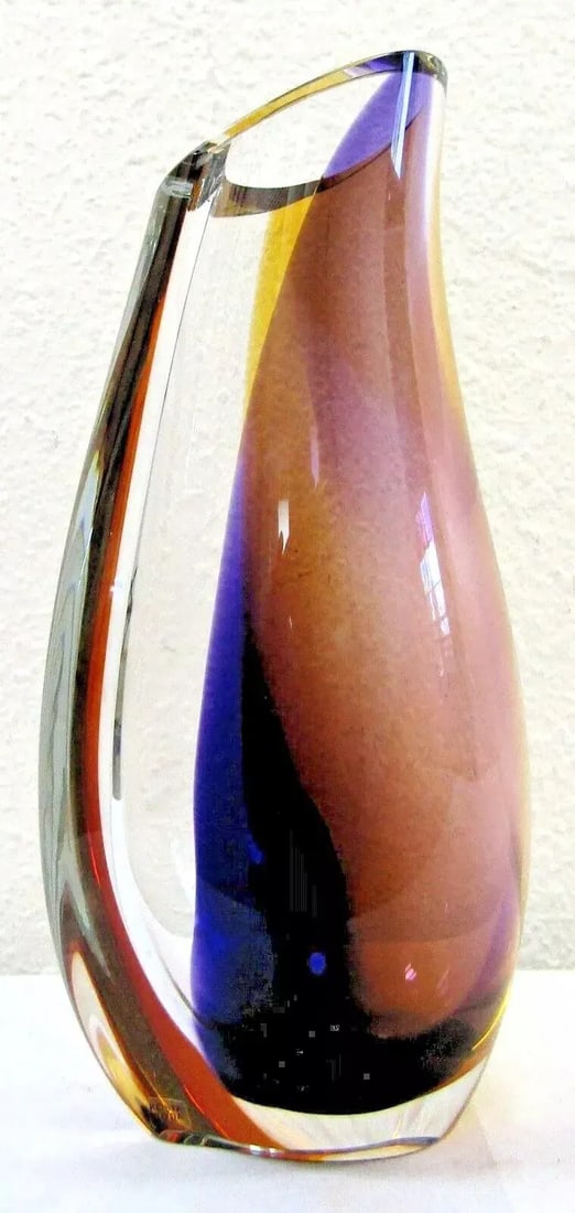 Signed Göran Wärff Orchid Vase Lilac/Amber , 11.25" by Kosta Boda - 2