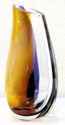 Signed Göran Wärff Orchid Vase Lilac/Amber , 11.25" by Kosta Boda - 5