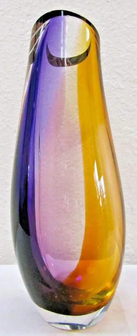 Signed Göran Wärff Orchid Vase Lilac/Amber , 11.25" by Kosta Boda - 8