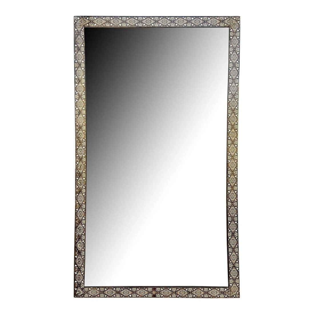 Vintage Marquetry With Mother-of-Pearl Mirror Frame: Handcrafted marquetry wood inlaid with natural mother of pearl. this mirror made in the Levante area in Middle East. Interact work done around 1940th. Condition: Alterations: Original Condition