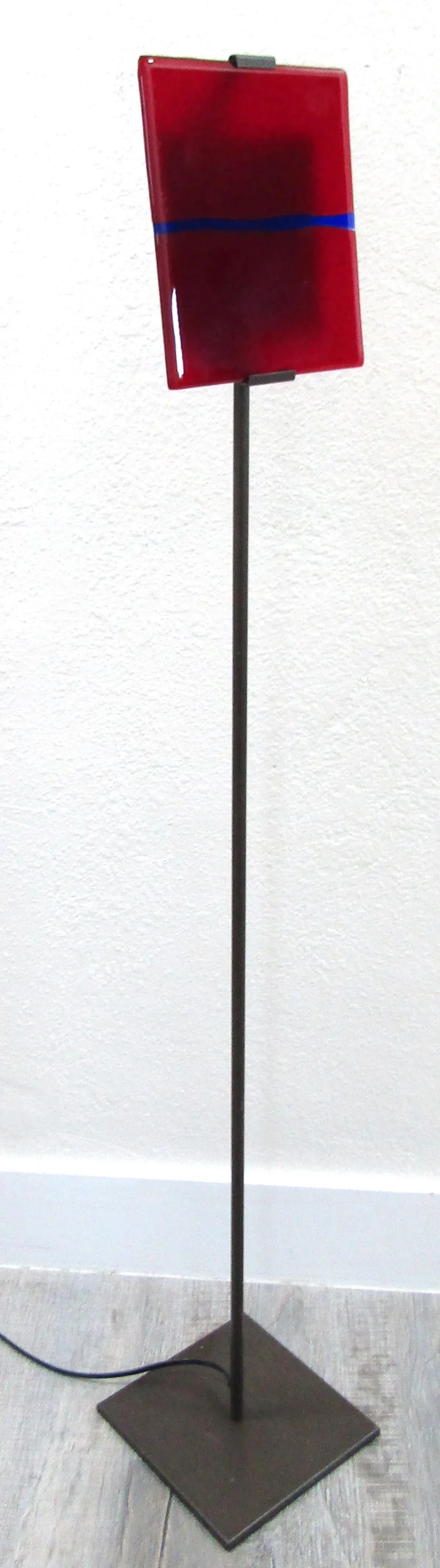 Ateliers Clarisse Dutraive Gray Steel and Red Glass Floor Lamp Signed - 2
