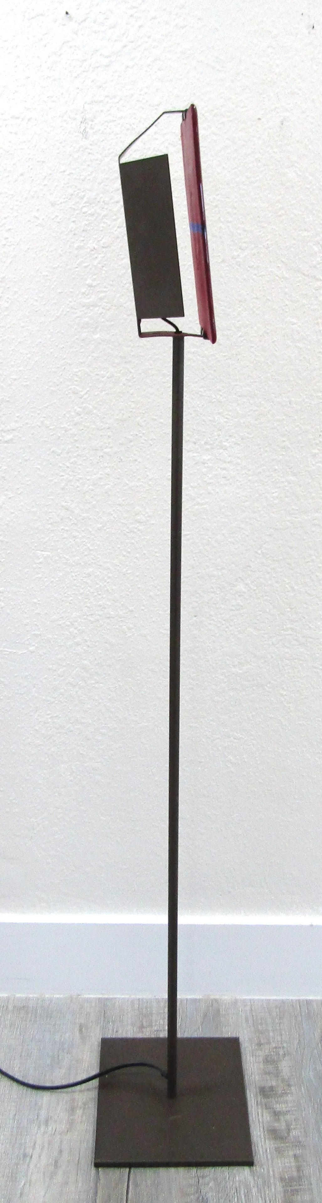 Ateliers Clarisse Dutraive Gray Steel and Red Glass Floor Lamp Signed - 3