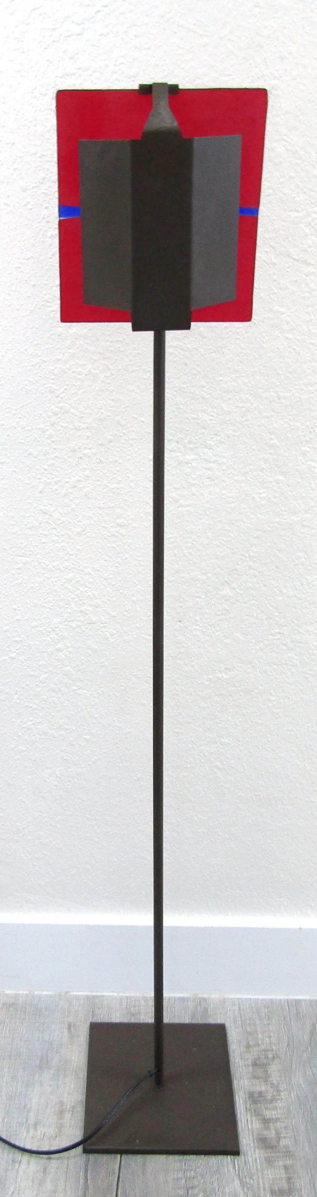 Ateliers Clarisse Dutraive Gray Steel and Red Glass Floor Lamp Signed - 4