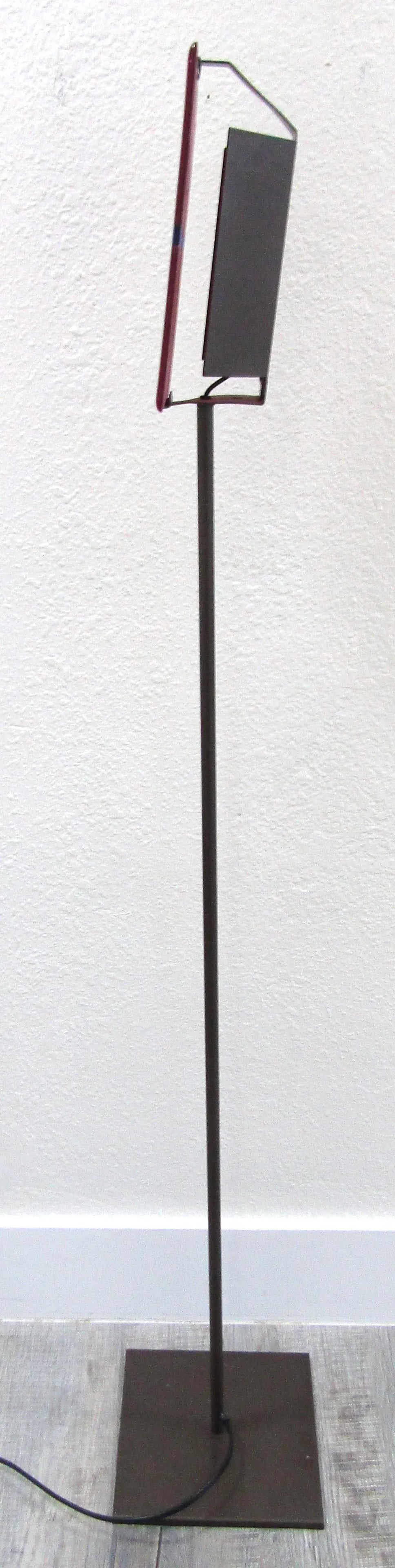 Ateliers Clarisse Dutraive Gray Steel and Red Glass Floor Lamp Signed - 5