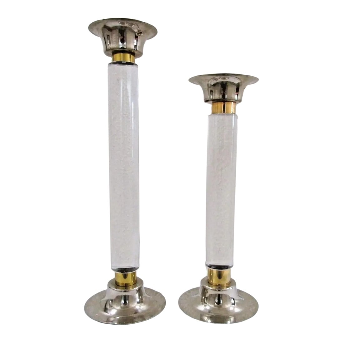 Pair of 1950s Lucite Chrome Brass Column Candle Holders Attributed to Karl Springer (1 of 11)