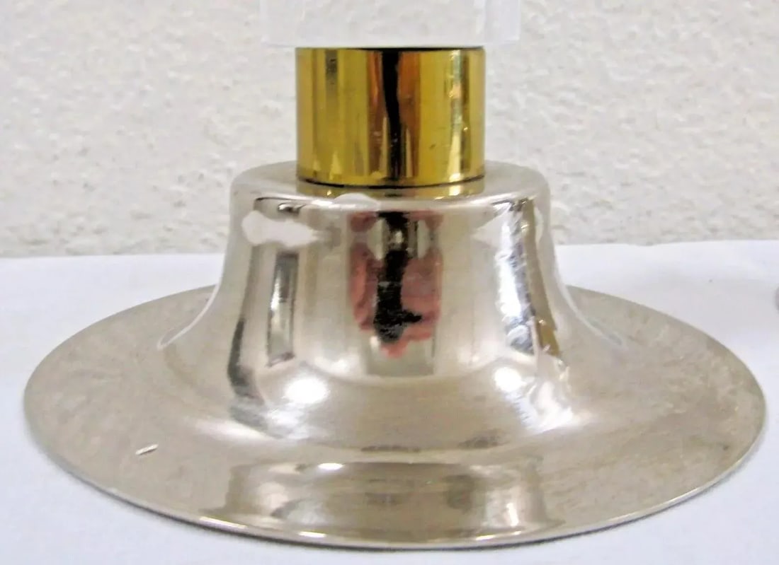 Pair of 1950s Lucite Chrome Brass Column Candle Holders Attributed to Karl Springer - 5