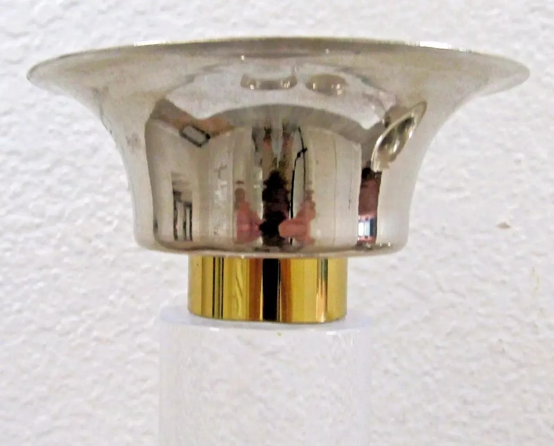 Pair of 1950s Lucite Chrome Brass Column Candle Holders Attributed to Karl Springer - 6