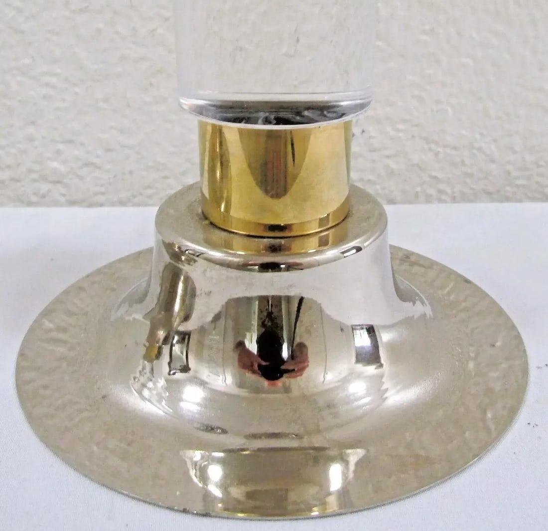 Pair of 1950s Lucite Chrome Brass Column Candle Holders Attributed to Karl Springer - 7