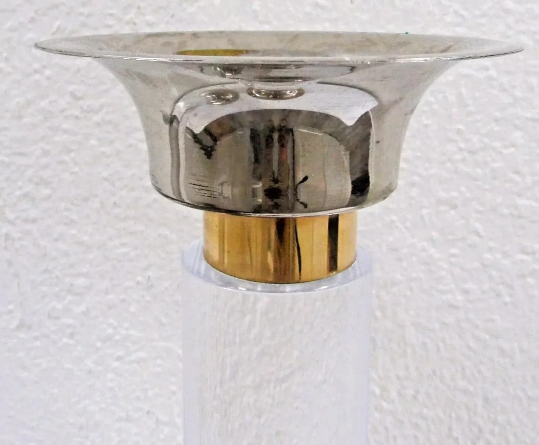 Pair of 1950s Lucite Chrome Brass Column Candle Holders Attributed to Karl Springer - 8