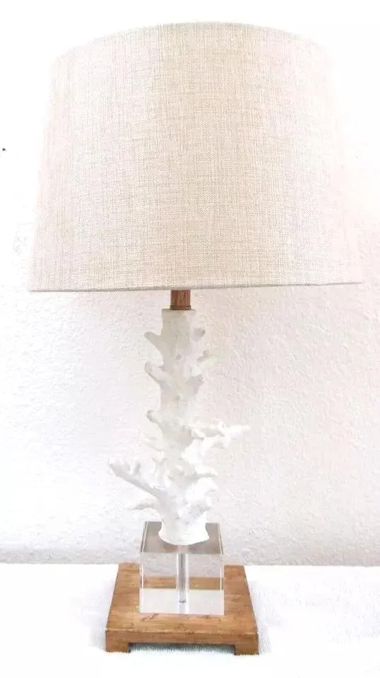 Pair of Uttermost Corallo White Coral Crystal Cube Wood Pattern Base Table Lamps - 2