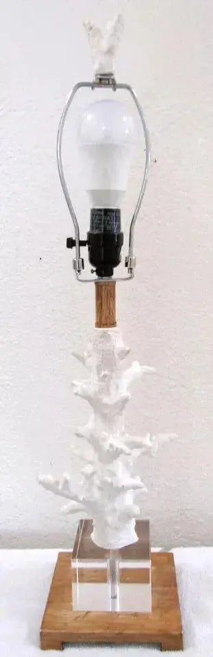 Pair of Uttermost Corallo White Coral Crystal Cube Wood Pattern Base Table Lamps - 7