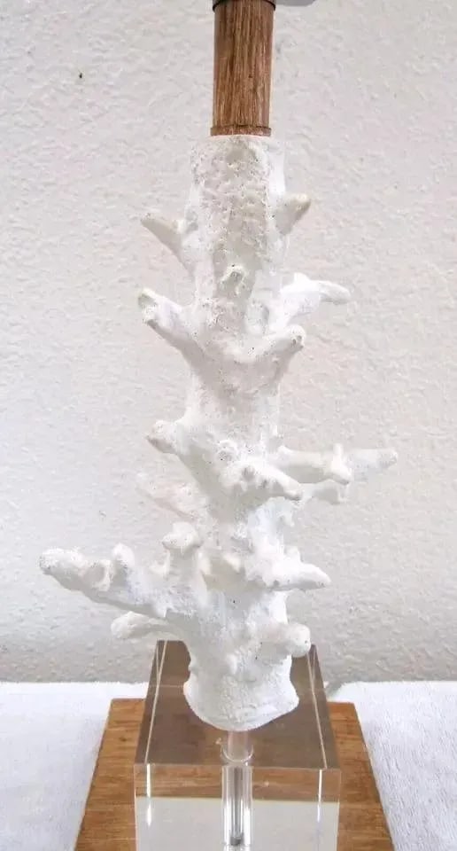 Pair of Uttermost Corallo White Coral Crystal Cube Wood Pattern Base Table Lamps - 8