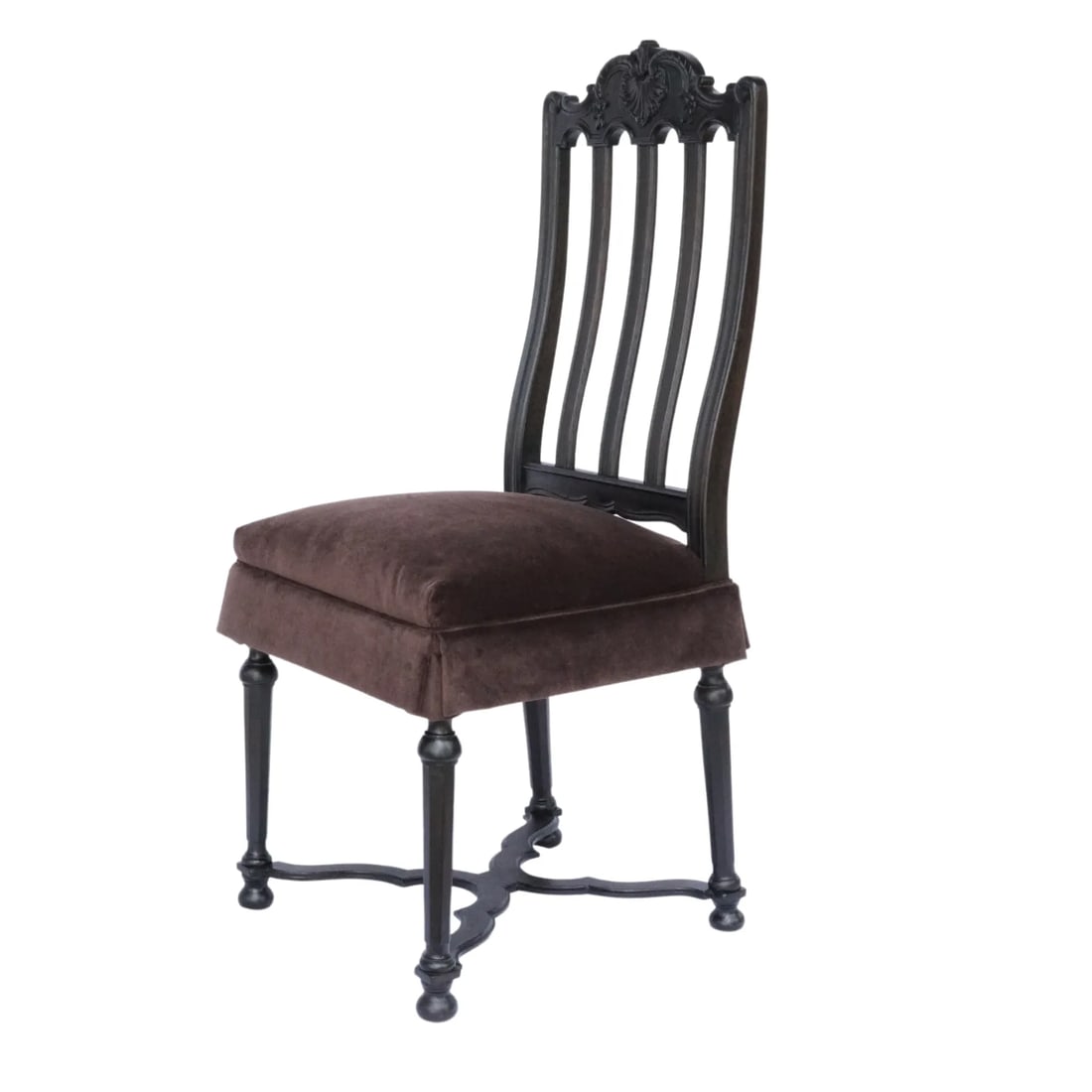 Set of 6 Antique French Gothic Revival Dining Chairs – Carved Wood, New Velvet Upholstery, - 6