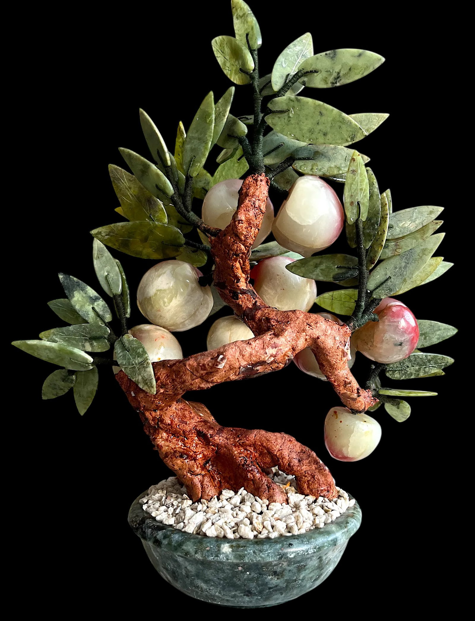 Mid 20th Century Vintage Jade Gemstone Bonsai Peach Tree Sculpture - 3
