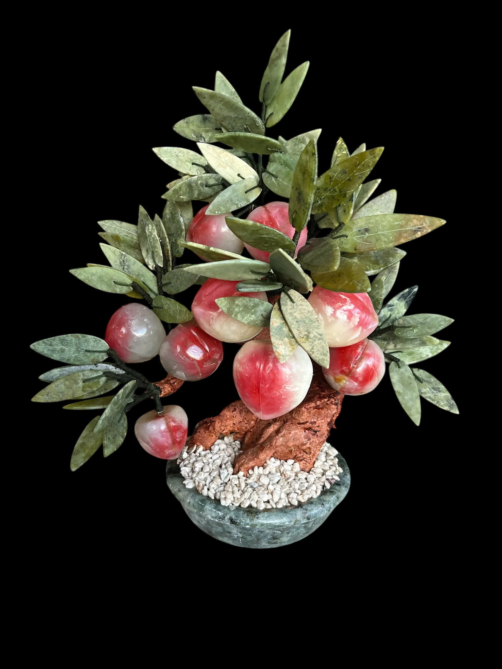 Mid 20th Century Vintage Jade Gemstone Bonsai Peach Tree Sculpture - 4