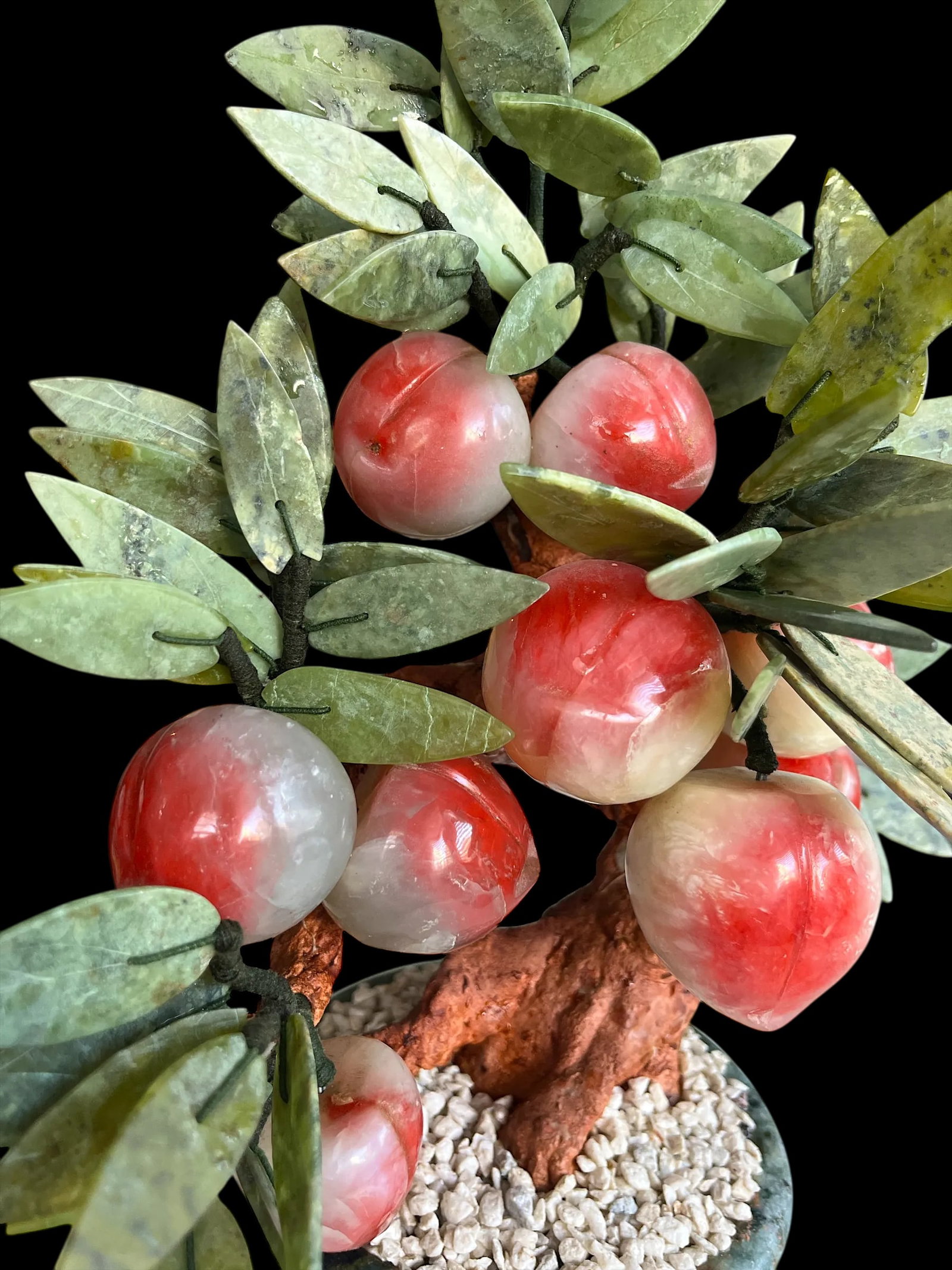 Mid 20th Century Vintage Jade Gemstone Bonsai Peach Tree Sculpture - 9