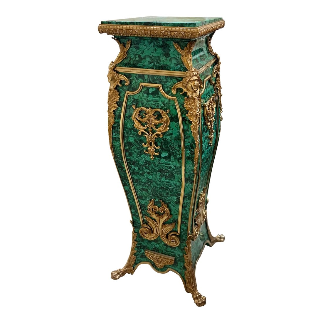 Vintage Faux Malachite Wood Pedestal: Beautiful Faux Malachite Pedestal Column made of real solid wood and bronze ormolu Condition: Alterations: Original Condition Unaltered Imperfections: Some Imperfections Condition Notes: Minor scratch