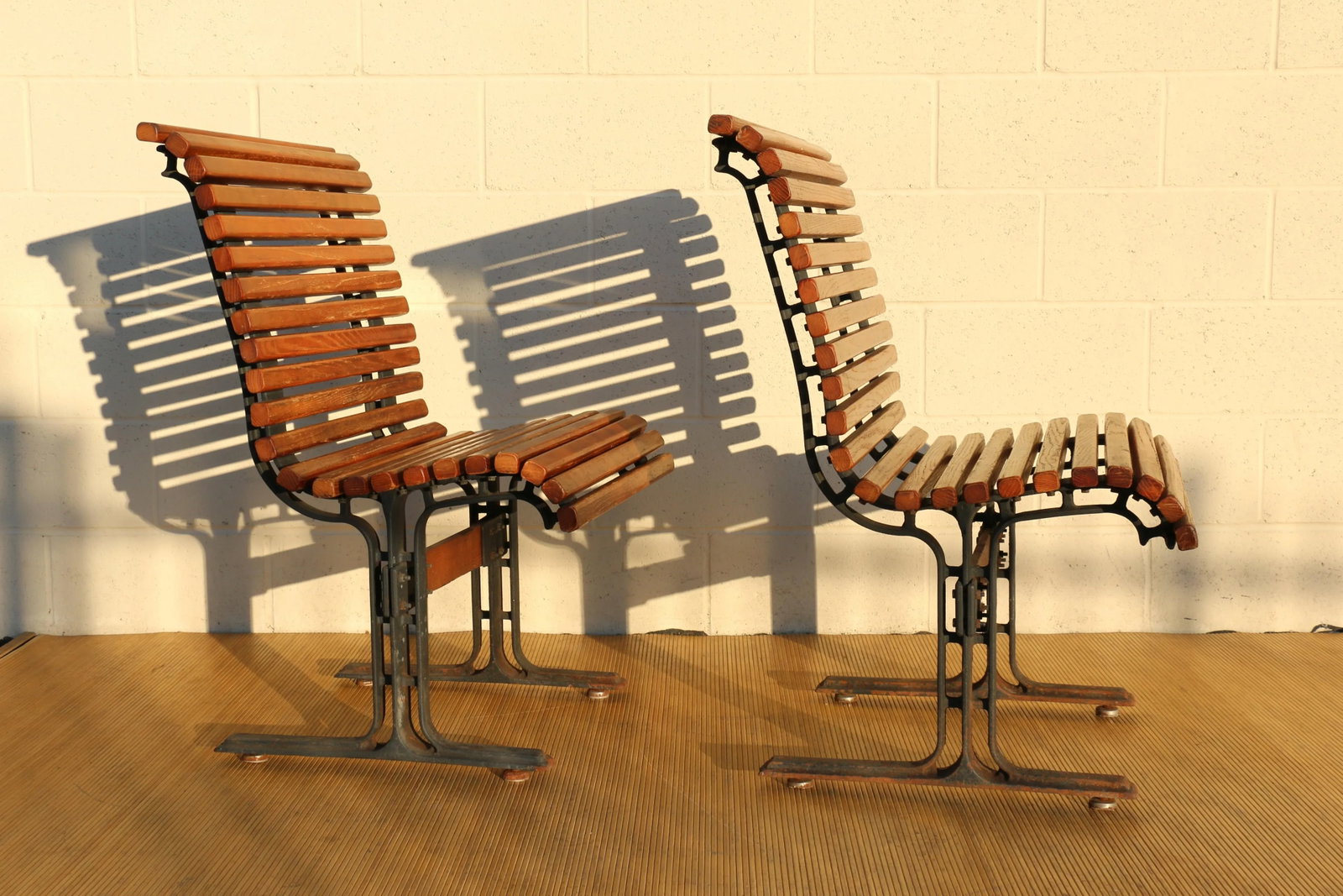 Vintage Pair of Slatted Oak Benches Made by Falcon, Circa 1950 - 3