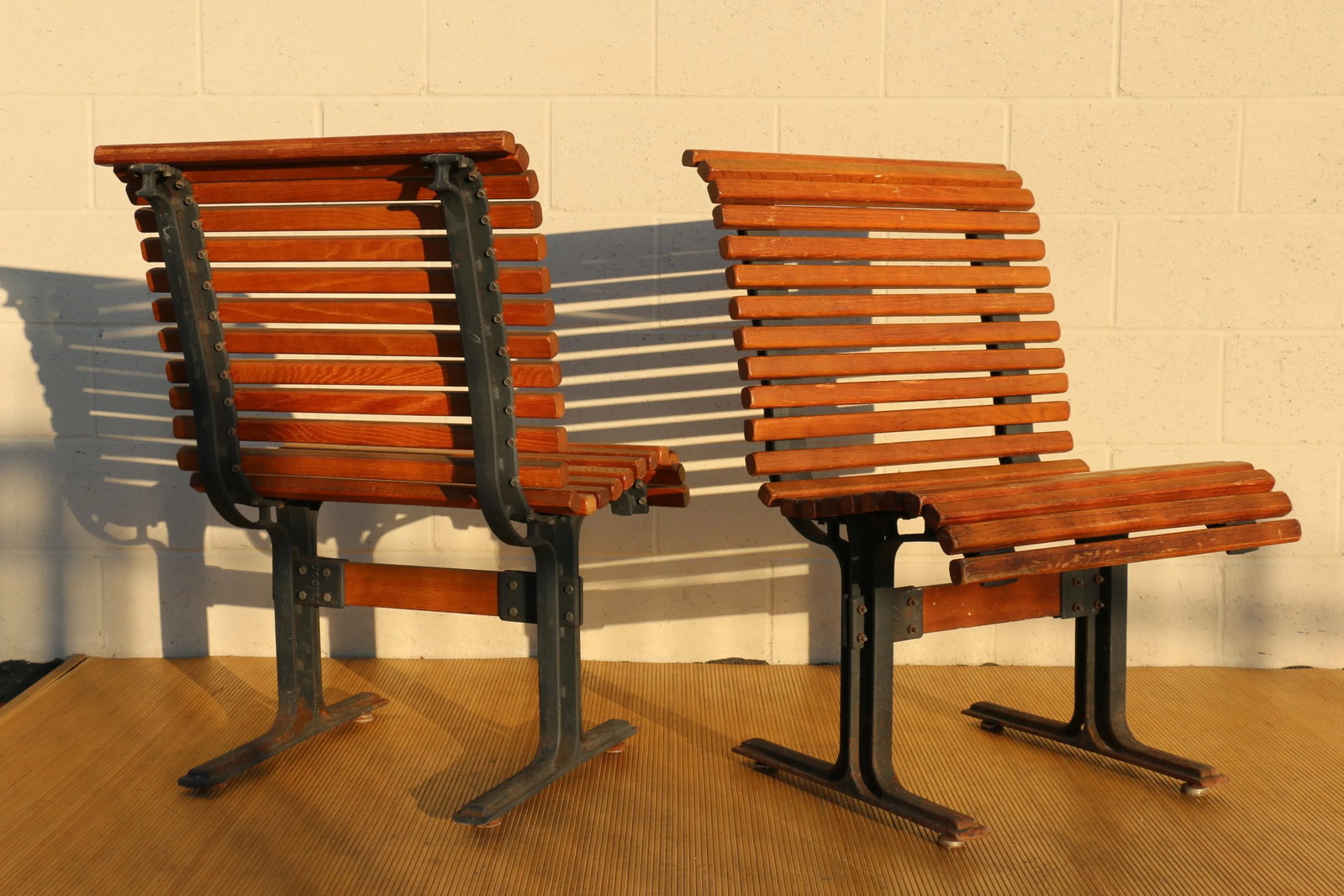 Vintage Pair of Slatted Oak Benches Made by Falcon, Circa 1950 - 4