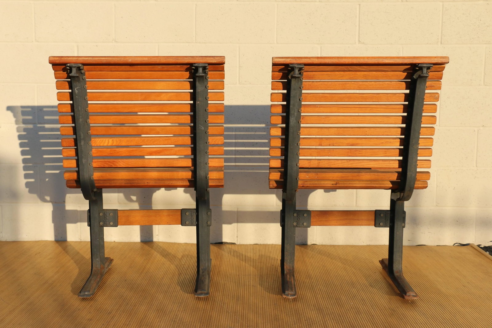 Vintage Pair of Slatted Oak Benches Made by Falcon, Circa 1950 - 5
