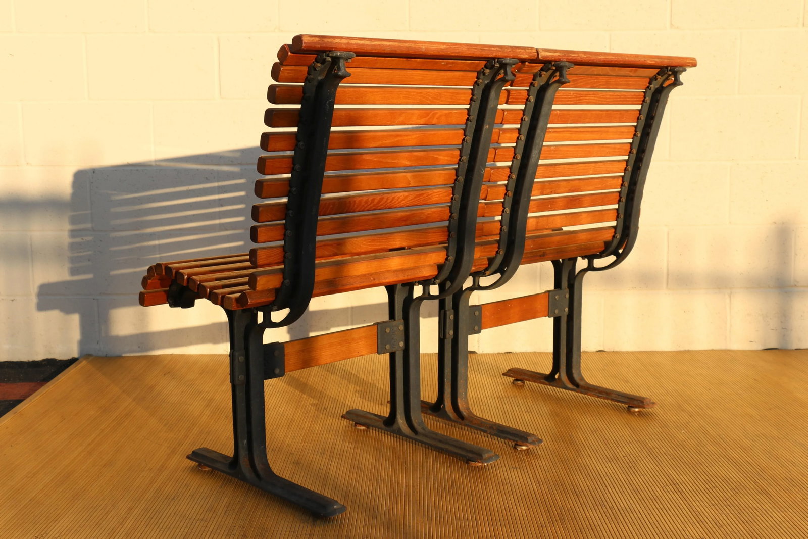 Vintage Pair of Slatted Oak Benches Made by Falcon, Circa 1950 - 7