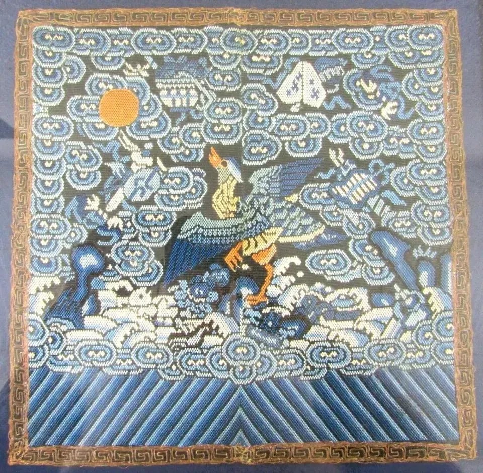 Early 18th Century Qing Dynasty K'o-Ssu "Cut Silk" Military Rank Badge With Crane Gallery Framed - 2