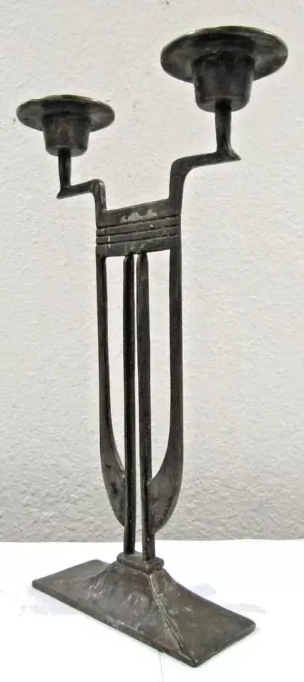 Art Nouveau German Brutalist Jugendstil Candlestick Heavy Brass Circa 1910 - 11