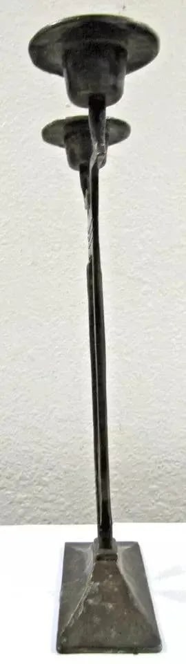 Art Nouveau German Brutalist Jugendstil Candlestick Heavy Brass Circa 1910 - 12