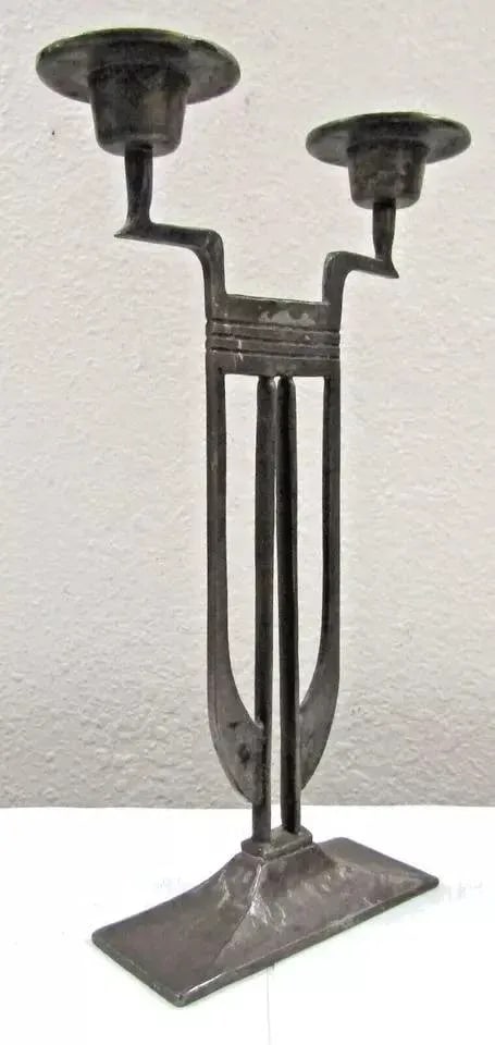 Art Nouveau German Brutalist Jugendstil Candlestick Heavy Brass Circa 1910 - 8