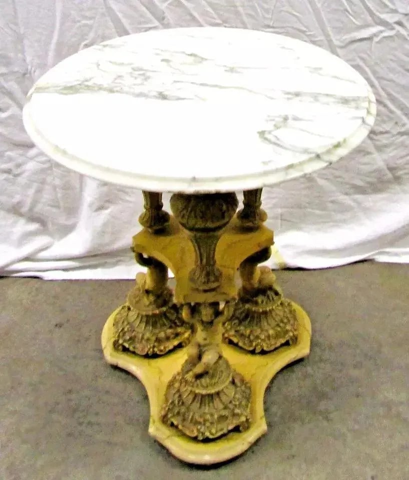 1940s Pair of Italian Regency Florentine Marble Top Side Tables With Triple Cherub Base - 5
