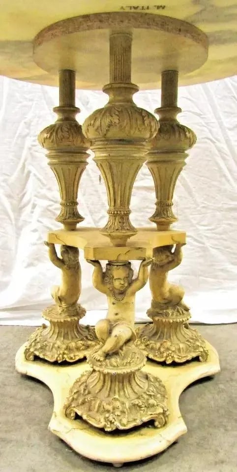 1940s Pair of Italian Regency Florentine Marble Top Side Tables With Triple Cherub Base - 6