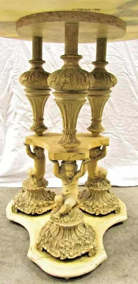 1940s Pair of Italian Regency Florentine Marble Top Side Tables With Triple Cherub Base - 7