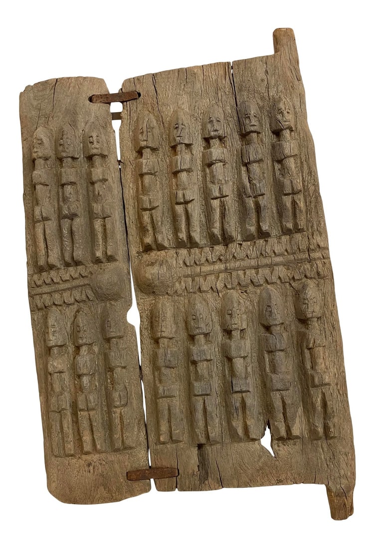 West Africa Carved Panel: A family portrait is carved on this primitive door from west Africa. The antique repair adds to the providence of this piece. Condition: Alterations: Original Condition Unaltered Imperfections: Some